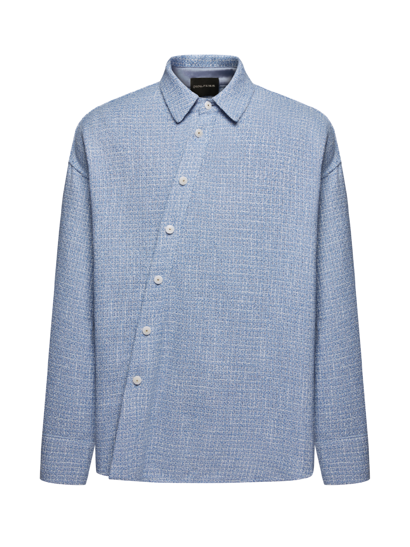 OWNLIFE blue slanted collar long sleeve casual shirt - JAW.
