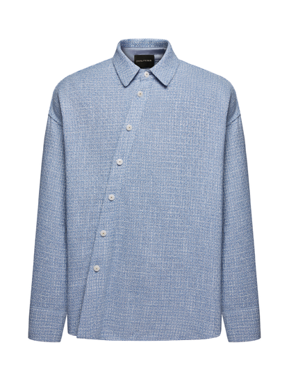 OWNLIFE blue slanted collar long sleeve casual shirt - JAW.