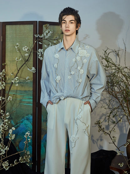 JIECHI  loose straight-leg casual embroidery wide-leg trousers - PEYTON.