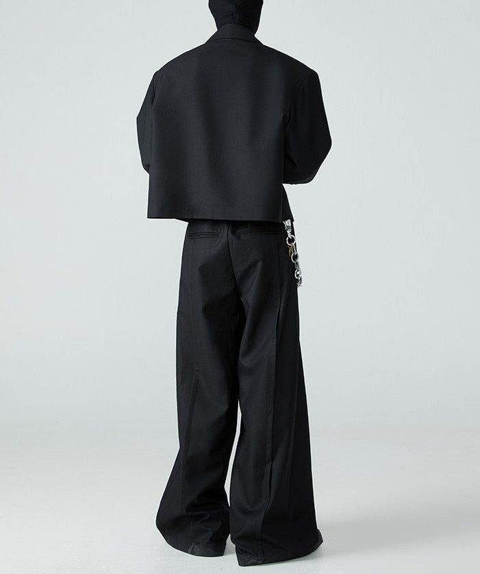 FRKM SCD SS Cropped Blazer Loose Padded Shoulders Black Suit - BRENDA.