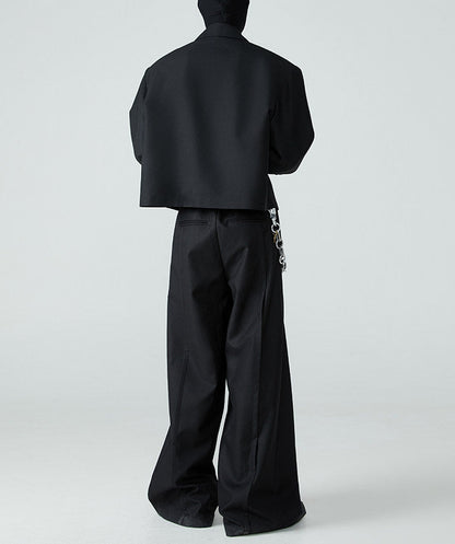 FRKM SCD SS Cropped Blazer Loose Padded Shoulders Black Suit - BRENDA.