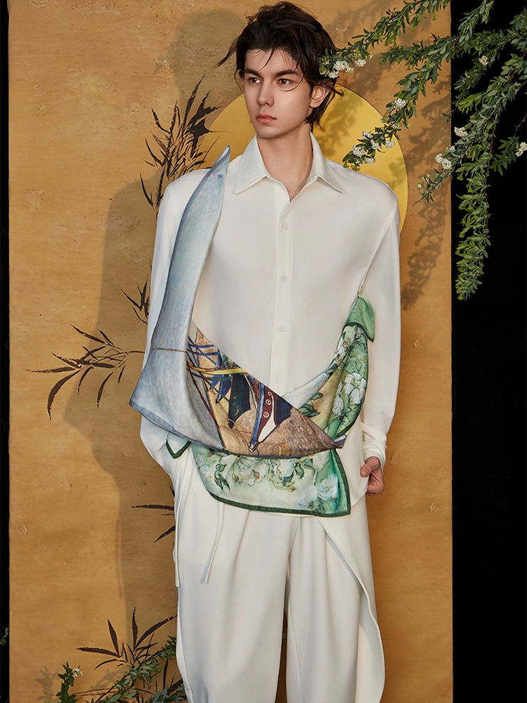 JIECHI white loose stitched long-sleeved shirts - VALERIE.