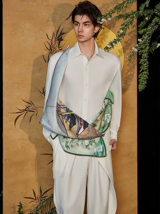 JIECHI white loose stitched long-sleeved shirts - VALERIE.