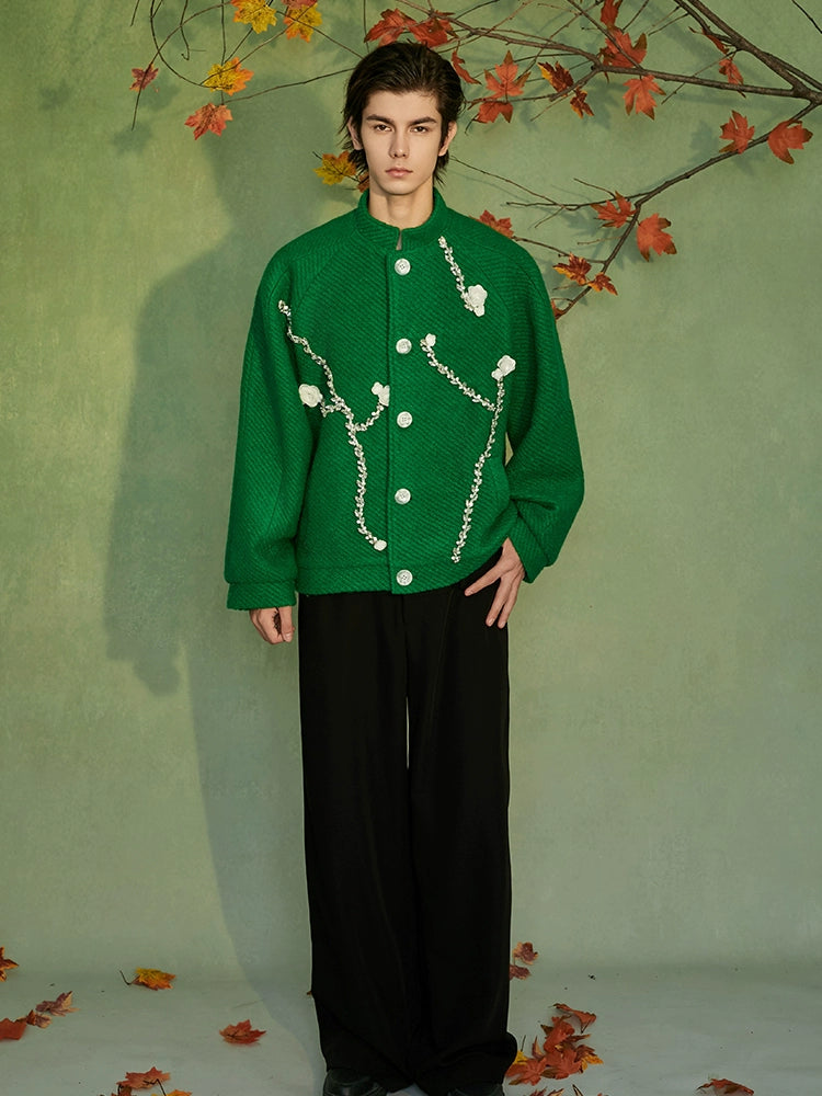 JIECHI loose woolen embroidered applique jacket  - NILE.