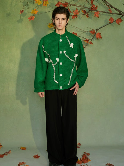 JIECHI loose woolen embroidered applique jacket  - NILE.