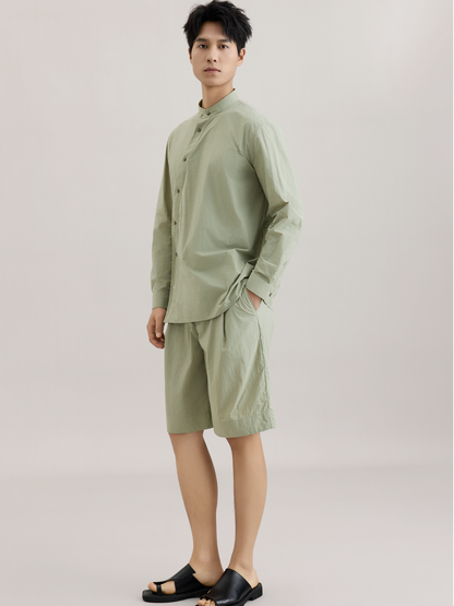OWNLIFE stand-up collar shirt and shorts set - DECLAN.