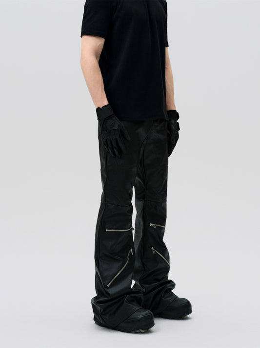 FRKM SCD Deconstructed Panelled Waxed Coated Bootcut Pants- VICK.