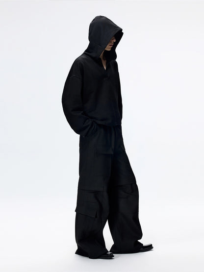 FRKM SCD 25AW  loose V-neck Large hood cropped black cardigan - PETER.