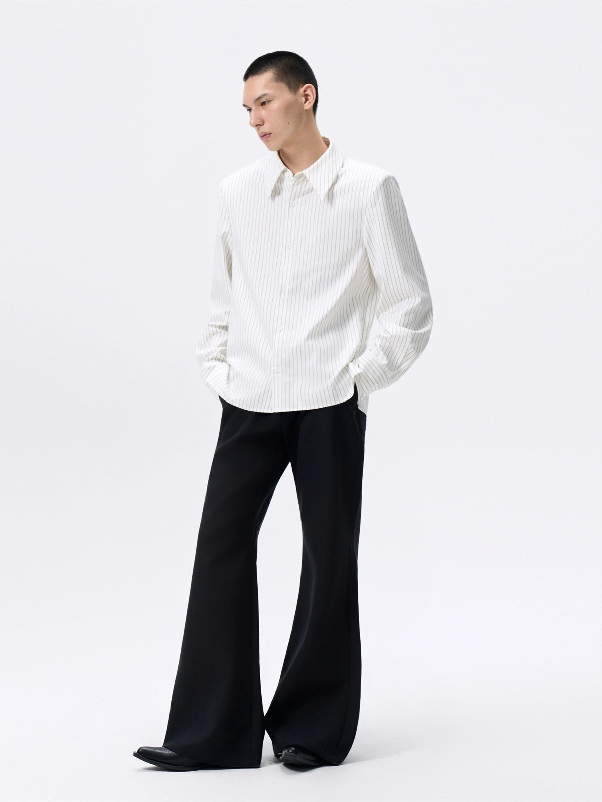 FRKM SCD Vertical Stripe Shoulder Straight White Shirt - ABSALOM.