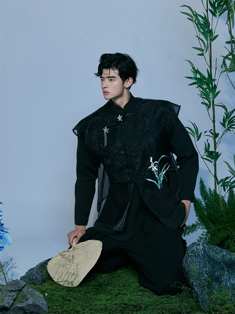 JIECHI men's orchid embroidery mandarin collar suit - QUINCY.