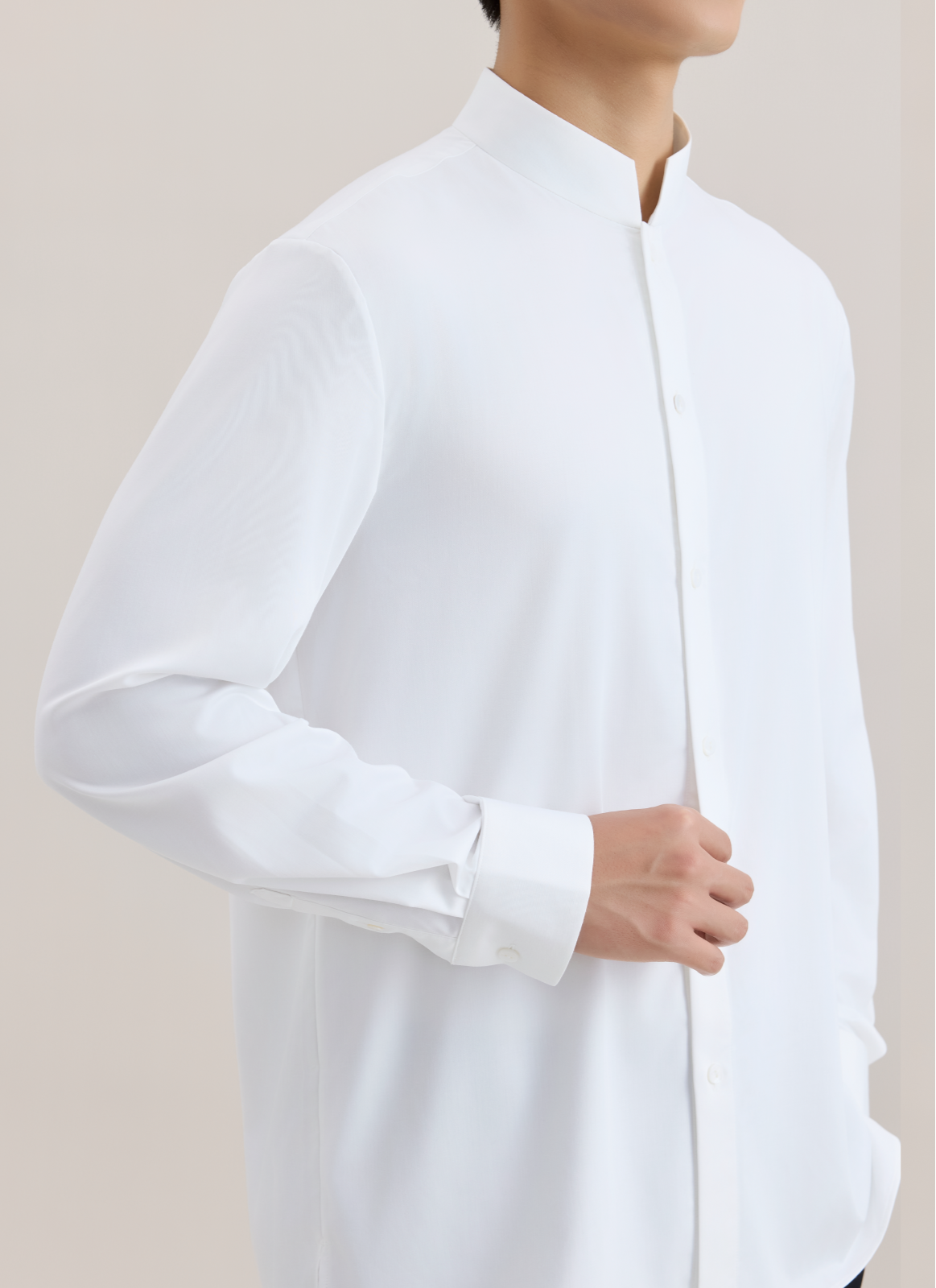 OWNLIFE Stand-up Collar Bamboo Fiber Shell Buckle Shirt - AURA.