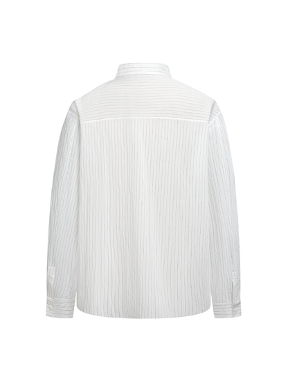 OWNLIFE Tencel striped stand-up collar placket shirt - TREY.