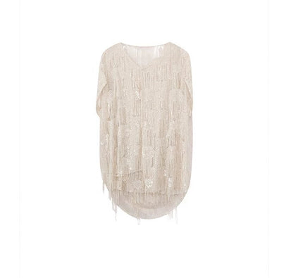 JIECHI  short-sleeved fringe hooded embellished top - PAISLEY.