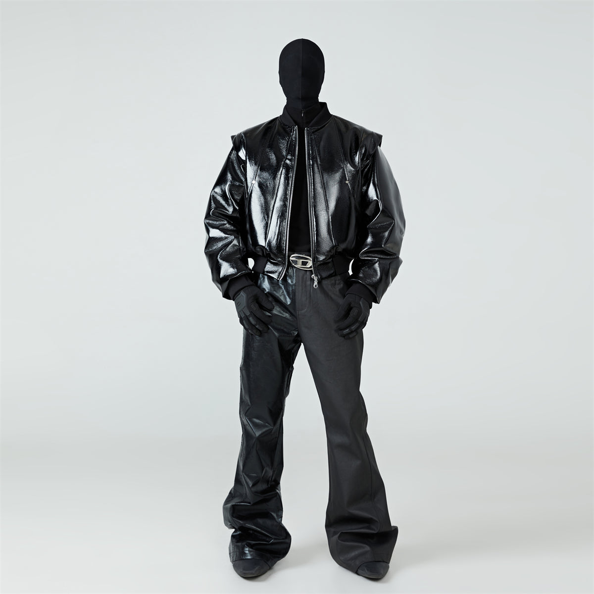 FRKM SCD shiny PU leather black padded baseball uniform Jacket - KIERNAN.