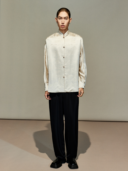 OWNLIFE jacquard stand-up collar placket natural jade buckle shirt - DAVID.