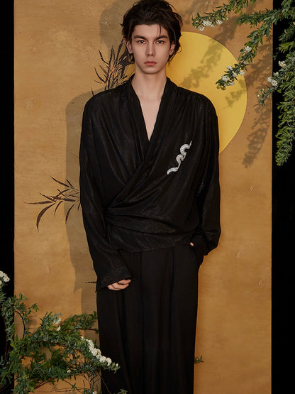 JIECHI  loose silhouette long sleeve wrap top - CALVIN.