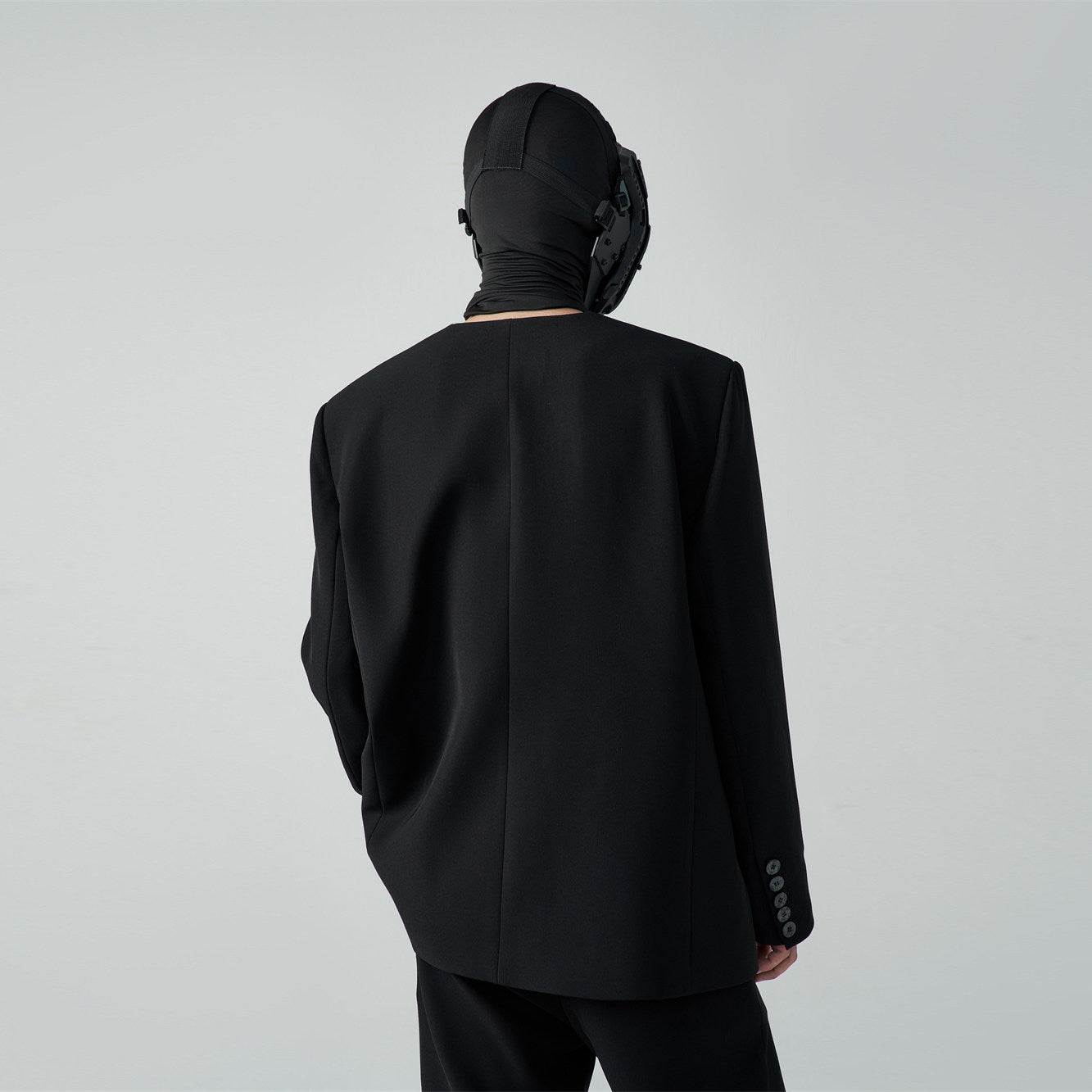 FRKM SC SS Casual Padded Shoulders Collarless Loose Double Button Suit - UNIQUE.