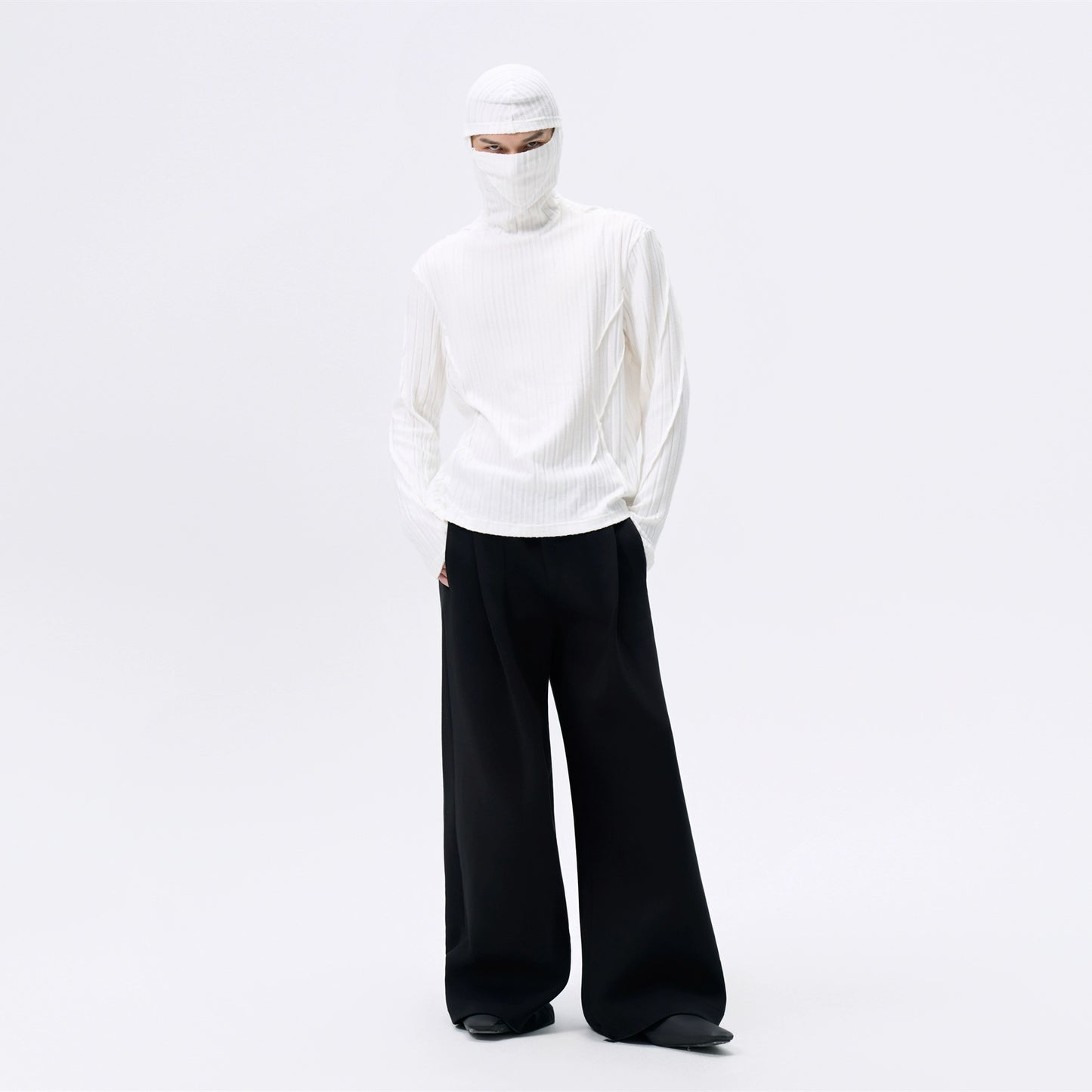FRKM SCD Hooded Face Mask Vertical Striped Fleece Fall Knit Pullover - ISLA.