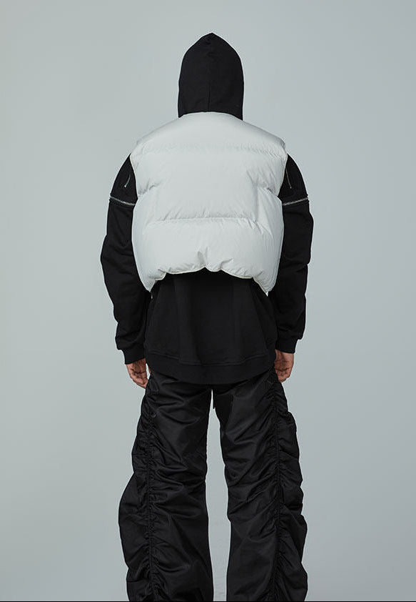 FRKM SCD FW 90 White Duck Down Jacket Sleeveless  Jacket Worn Over Vest- QUASI.