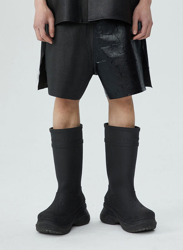 FRKM SCD SS summer heavy coated wax unisex slit loose stitching wide-leg shorts - ERILA.