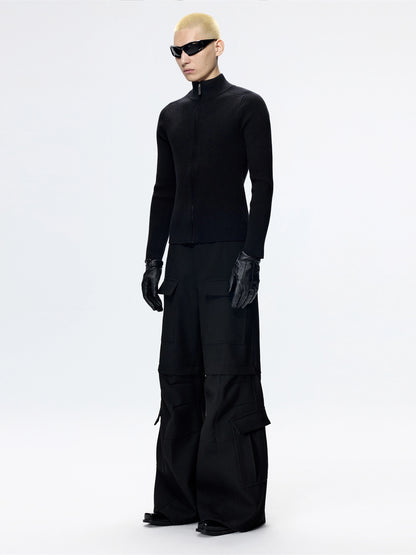 FRKM SCD multi-pocket A-line fit loose casual wide-leg cargo pants - QING.