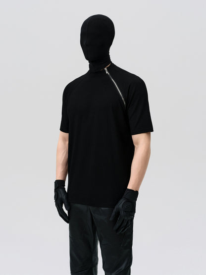 FRKM SCD High Elastic Solona Diagonal Zipper Short Sleeve T-Shirt - PAISLEY.