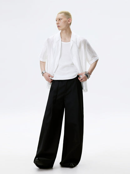 FRKM SCD Slightly Glossy Pleated Embroidered Short Sleeve Shirt - JENKINS.