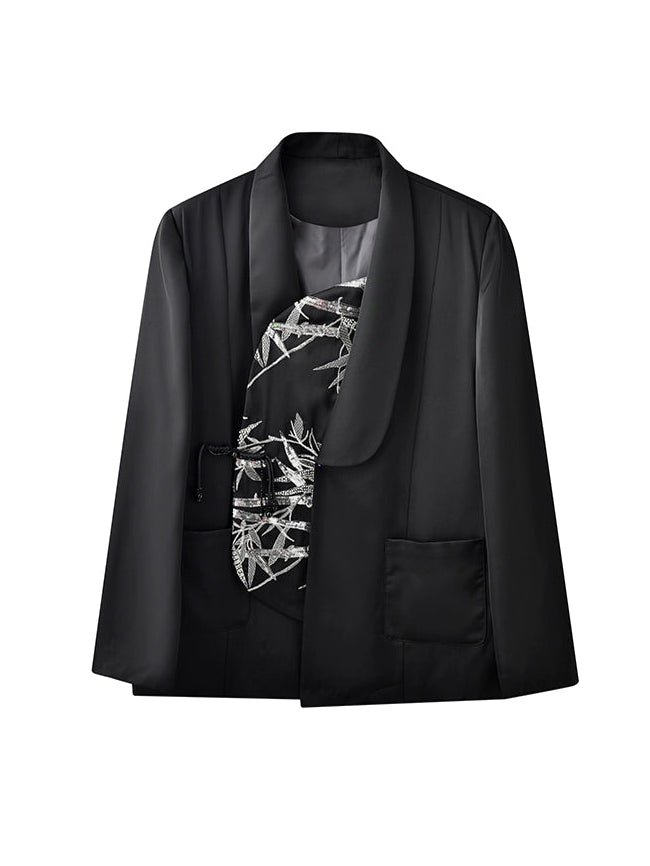 JIECHI embroidered irregular bias cut black blazer - PROSPER.