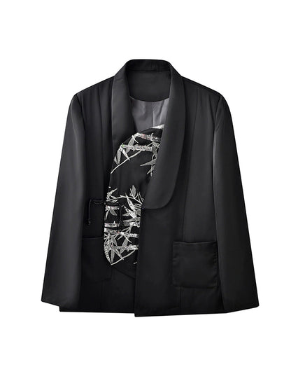 JIECHI embroidered irregular bias cut black blazer - PROSPER.