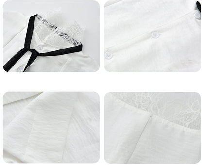 JIECHI White Lace Stand-Up Collar Long Sleeve Unisex Shirt - HEX.