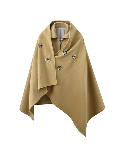 JIECHI shawl loose woolen wrap floral brooch coat - MORRIS.