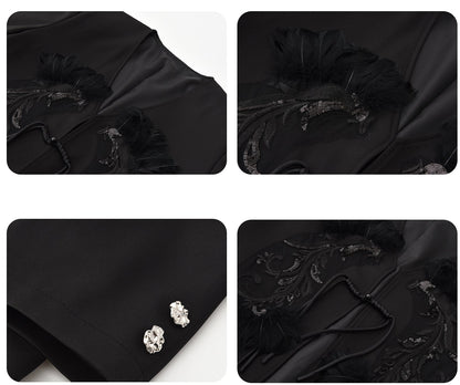 JIECHI  appliqué loose collarless buckle coat - GAVIN.