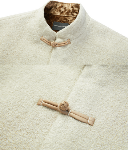 OWNLIFE fleece roll stand-up collar double placket buckle coat - BRAY.