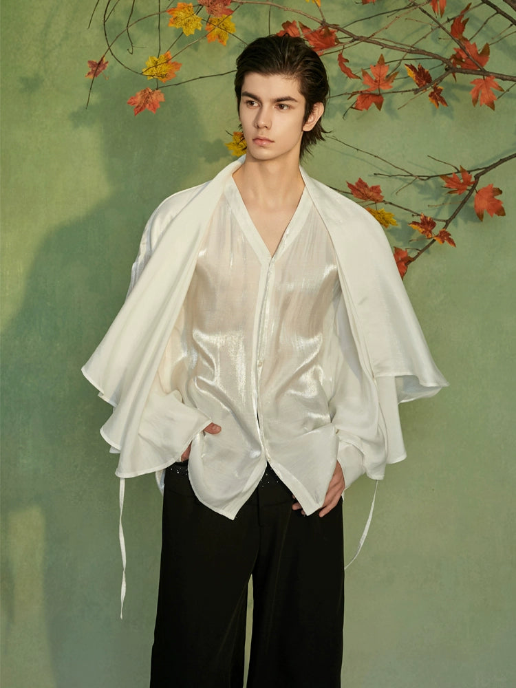 JIECHI  loose casual white long-sleeved shirt - WALTER.