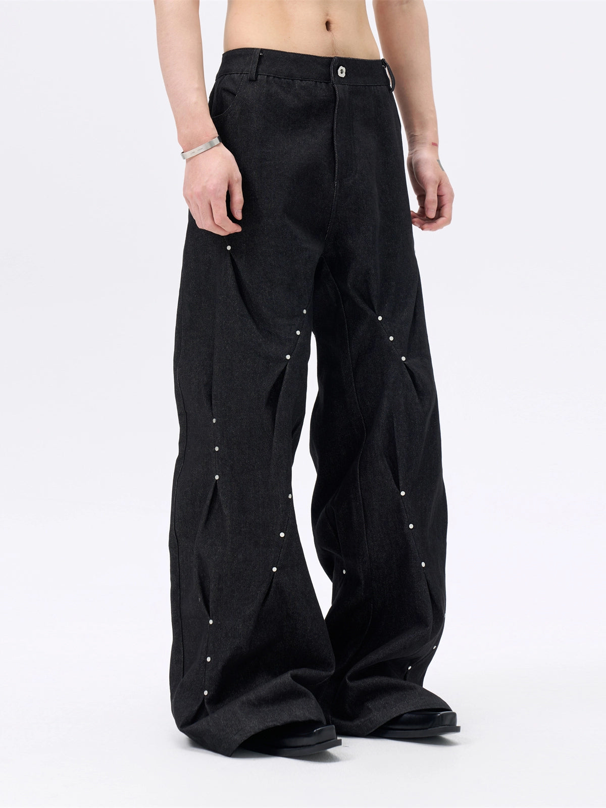 FRKM SCD Pleated Loose Jeans Three-Dimensional Twist A-line Pants - ROMEO.