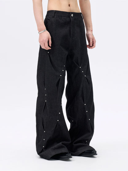 FRKM SCD Pleated Loose Jeans Three-Dimensional Twist A-line Pants - ROMEO.