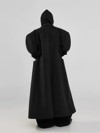 FRKM SCD Inverted Triangle X-Shaped Waist Tweed Long Coat - EMBER.