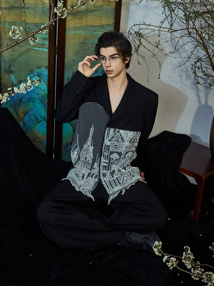 JIECHI  loose men's architectural print high-end suit - MACK.