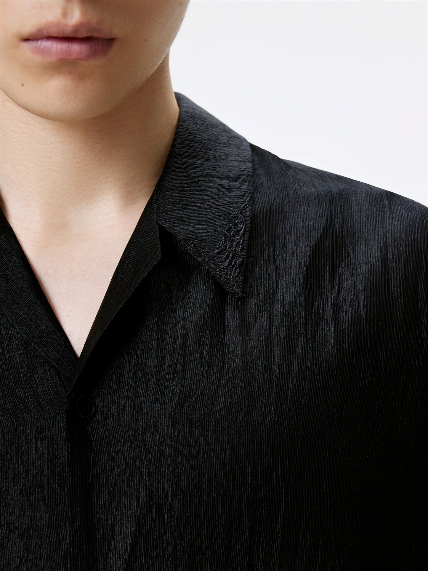 FRKM SCD Textured Black Pleated Drape Embroidered Loose Top - ISABEL.