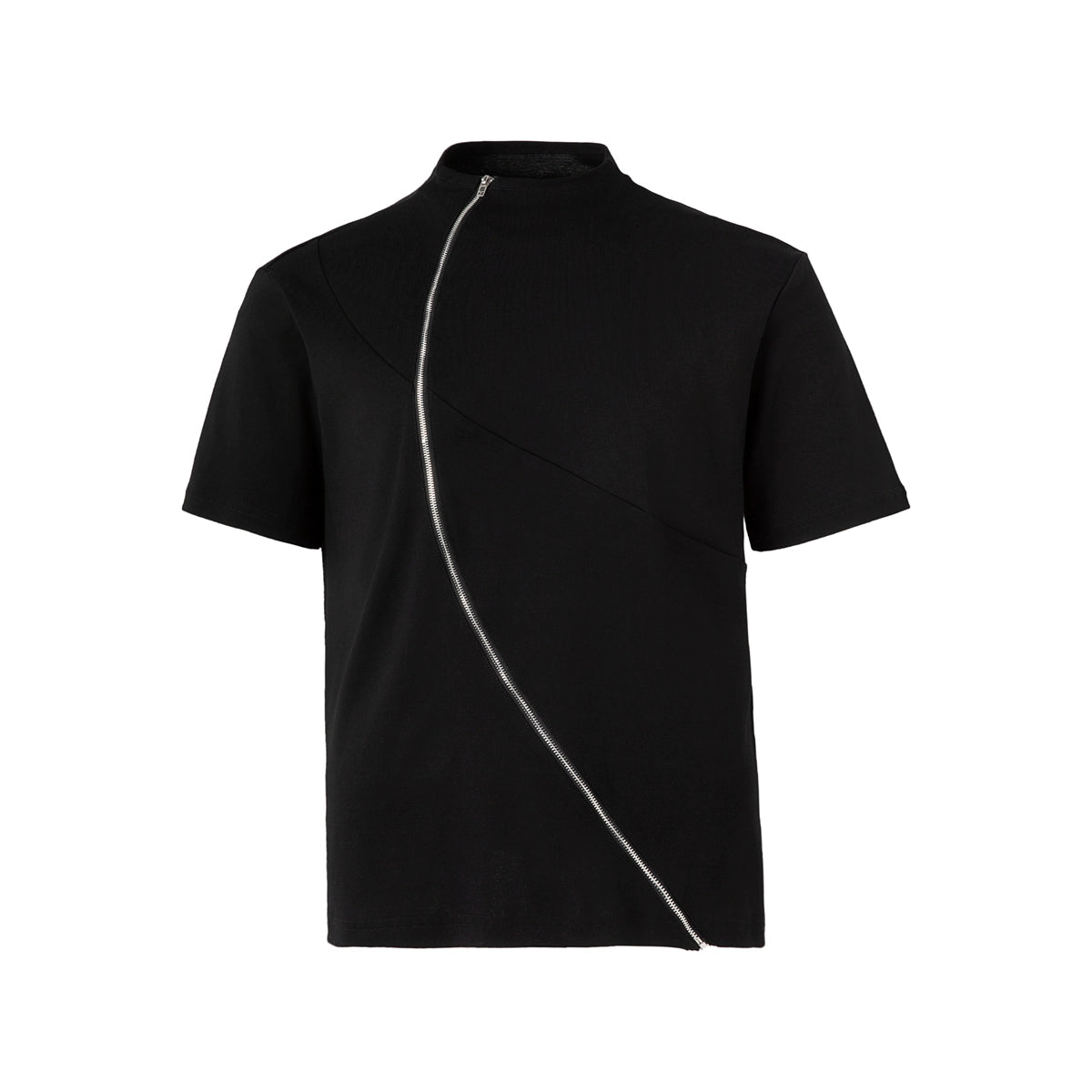 FRKM SCD Small Neckline Stretch Fabric Solona Curved Zipper T-Shirt - KELLY.