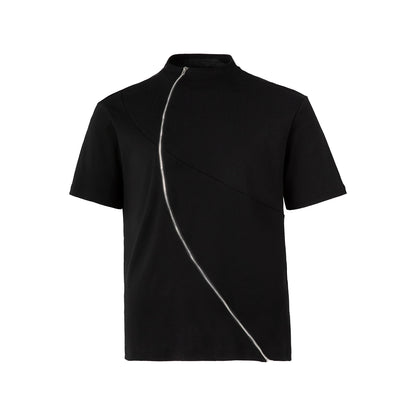 FRKM SCD Small Neckline Stretch Fabric Solona Curved Zipper T-Shirt - KELLY.
