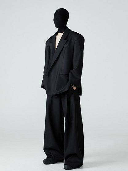 FRKM SCD SS Loose-leaf Wide-Leg Black Pleated Casual Pants - AURA.