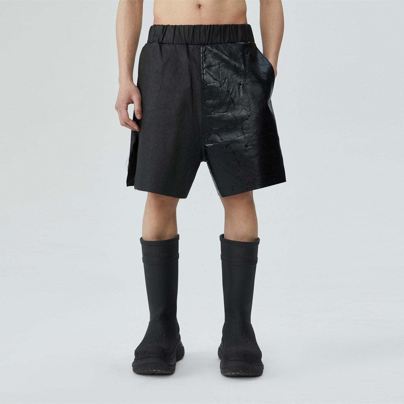 FRKM SCD SS summer heavy coated wax unisex slit loose stitching wide-leg shorts - ERILA.