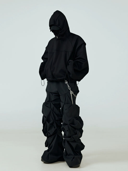 FRKM SCD Three-dimensional Pinch-Pleated Black Wide-leg Pants - OTIS.