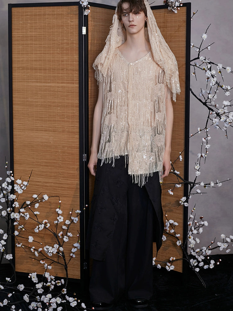 JIECHI black culottes irregularly cut loose slacks - MAXIE.