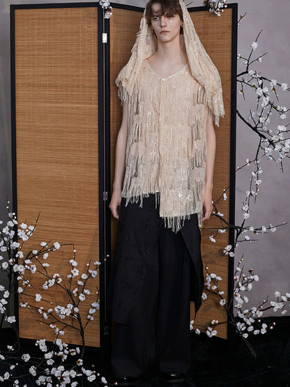 JIECHI black culottes irregularly cut loose slacks - MAXIE.