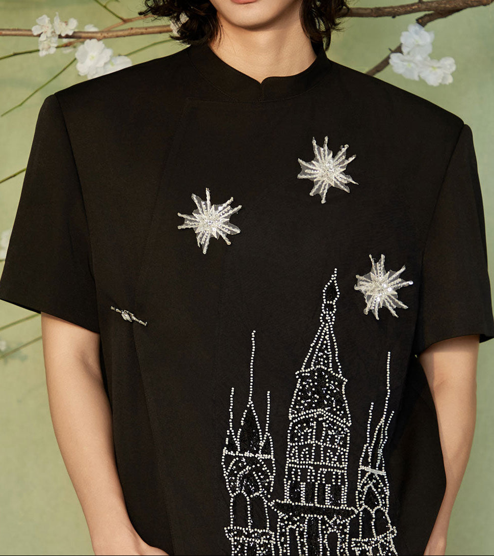 JIECHI loose embroidery round neck short sleeve unisex T-shirt - FANRIC.