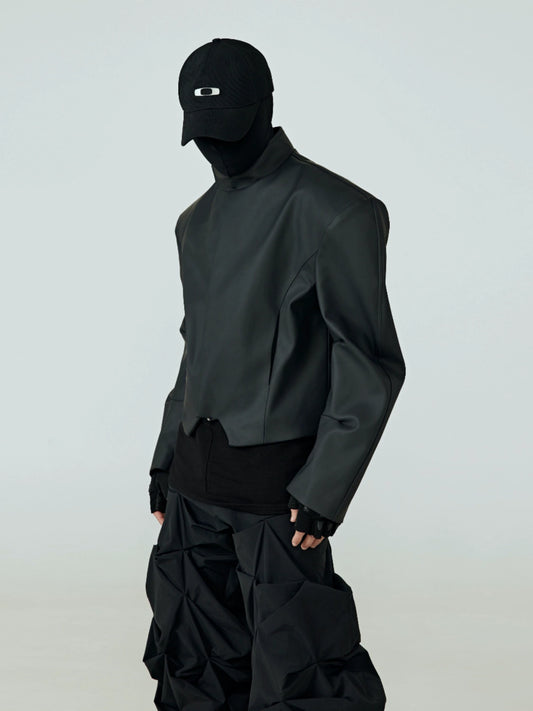 FRKM SCD Matte Wide-Shoulder Coated Fabric Stand Collar Jacket - LIME.