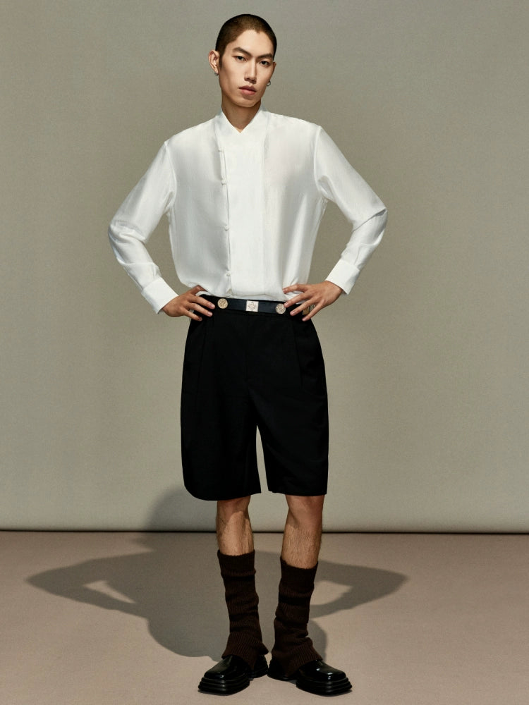 OWNLIFE acetic acid improved collar seersucker texture shirt - DAVE.