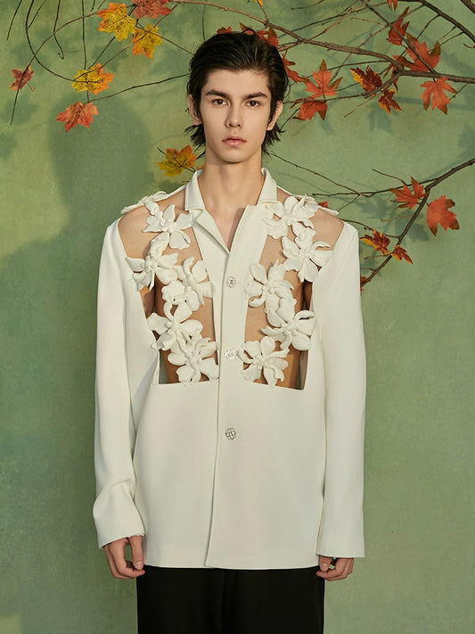 JIECHI high-end hollow casual loose white blazer - YEARN.